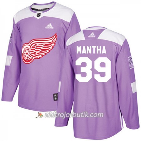 Män Ishockey Detroit Red Wings Tröja Anthony Mantha 39 Adidas 2017-2018 Lila Fights Cancer Practice Authentic